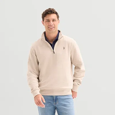 Uspa U.s. Polo Assn. Flatback Mens Mock Neck Long Sleeve Quarter-zip Pullover In Beige