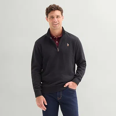 Uspa U.s. Polo Assn. Flatback Mens Mock Neck Long Sleeve Quarter-zip Pullover In Black