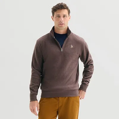 Uspa U.s. Polo Assn. Flatback Mens Mock Neck Long Sleeve Quarter-zip Pullover In Brown