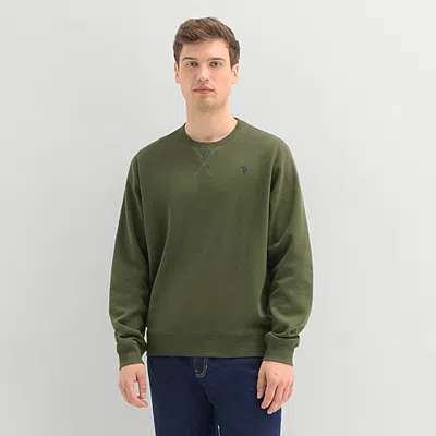 Uspa U.s. Polo Assn. Fleece Mens Crew Neck Long Sleeve Embroidered Sweatshirt In Beige