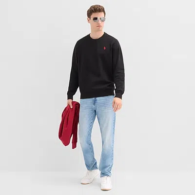 Uspa U.s. Polo Assn. Fleece Mens Crew Neck Long Sleeve Embroidered Sweatshirt In Black