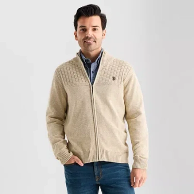 Uspa U.s. Polo Assn. Full Zip Mens Mock Neck Long Sleeve Zipper Cardigan In Sand