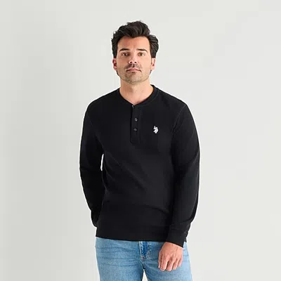 Uspa U.s. Polo Assn. Henley Mens Crew Neck Long Sleeve Embroidered Regular Fit Thermal Top In Black