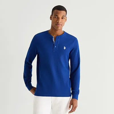 Uspa U.s. Polo Assn. Henley Mens Crew Neck Long Sleeve Embroidered Regular Fit Thermal Top In Blue