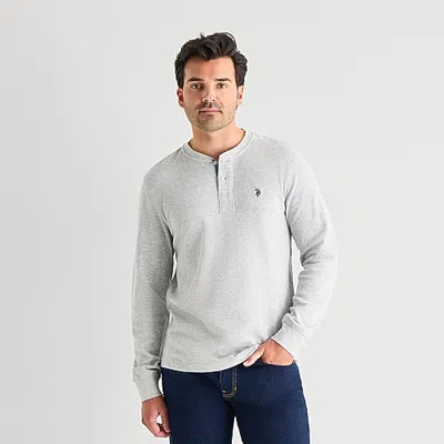 Uspa U.s. Polo Assn. Henley Mens Crew Neck Long Sleeve Embroidered Regular Fit Thermal Top In Gray