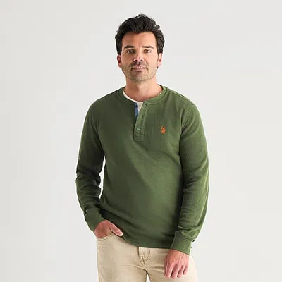 Uspa U.s. Polo Assn. Henley Mens Crew Neck Long Sleeve Embroidered Regular Fit Thermal Top In Green