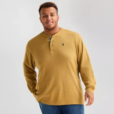 Uspa U.s. Polo Assn. Mens Henley Neck Long Sleeve Embroidered Classic Fit Big And Tall Thermal Top In Brown
