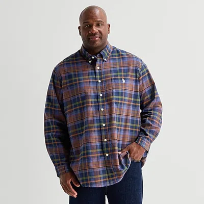 Uspa U.s. Polo Assn. Mens Long Sleeve Regular Fit Embroidered Big And Tall Button-down Shirt In Blue