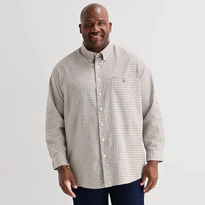 Uspa U.s. Polo Assn. Mens Long Sleeve Regular Fit Embroidered Big And Tall Button-down Shirt In Brown