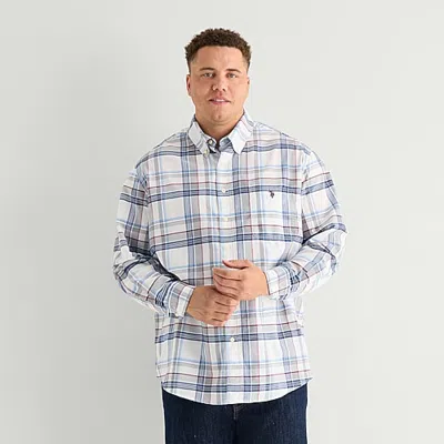 Uspa U.s. Polo Assn. Mens Long Sleeve Regular Fit Stretch Fabric Embroidered Big And Tall Button-down Shi In Beige