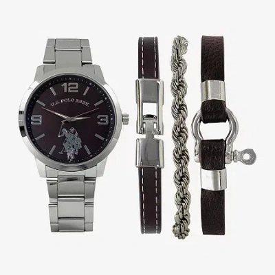 Uspa U.s. Polo Assn. Mens Silver Tone 4-pc. Watch Boxed Set Usc20297jc In Multi