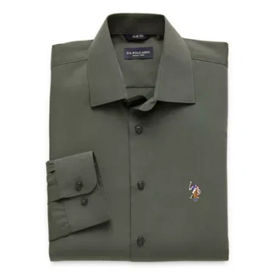 Uspa U.s. Polo Assn. Mens Slim Fit Stretch Fabric Long Sleeve Dress Shirt In Green