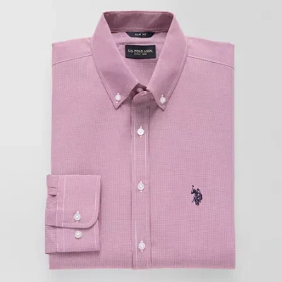 Uspa U.s. Polo Assn. Mens Slim Fit Stretch Fabric Long Sleeve Dress Shirt In Red