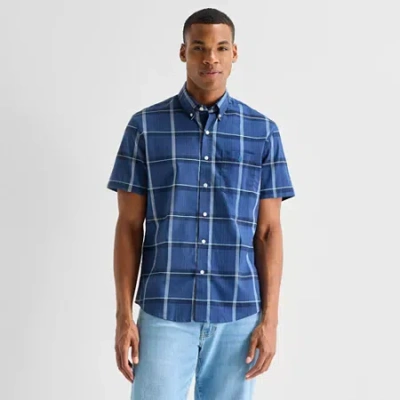 Uspa U.s. Polo Assn. Mens Y Neck Short Sleeve Classic Fit Embroidered Button-down Shirt In Blue