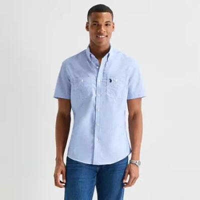 Uspa U.s. Polo Assn. Mens Y Neck Short Sleeve Classic Fit Embroidered Button-down Shirt In Blue