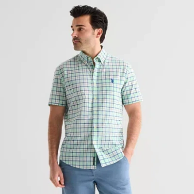 Uspa U.s. Polo Assn. Mens Y Neck Short Sleeve Classic Fit Embroidered Button-down Shirt In Green