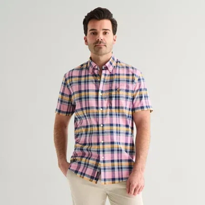 Uspa U.s. Polo Assn. Mens Y Neck Short Sleeve Classic Fit Embroidered Button-down Shirt In Pink