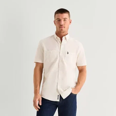 Uspa U.s. Polo Assn. Mens Y Neck Short Sleeve Classic Fit Embroidered Button-down Shirt In Sand