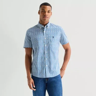 Uspa U.s. Polo Assn. Mens Y Neck Short Sleeve Classic Fit Embroidered Button-down Shirt In White