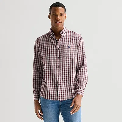 Uspa U.s. Polo Assn. Peached Twill Mens Long Sleeve Classic Fit Embroidered Button-down Shirt In Red