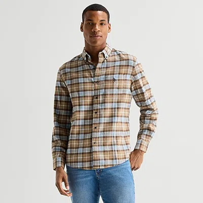Uspa U.s. Polo Assn. Peached Twill Mens Long Sleeve Classic Fit Embroidered Button-down Shirt In Beige