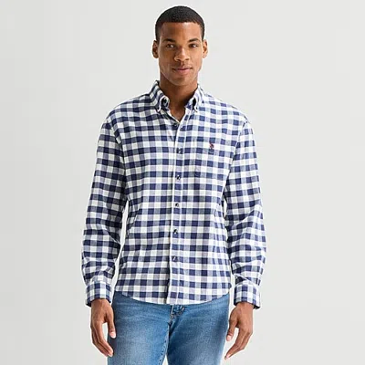 Uspa U.s. Polo Assn. Peached Twill Mens Long Sleeve Classic Fit Embroidered Button-down Shirt In Blue