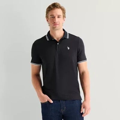 Uspa U.s. Polo Assn. Performance Interlock Mens Classic Fit Short Sleeve Polo Shirt In Black
