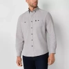 Uspa U.s. Polo Assn. Solid Canvas Slub Mens Y Neck Long Sleeve Classic Fit Embroidered Button-down Shirt In Gray