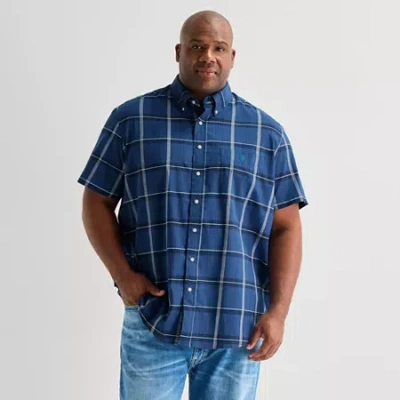 Uspa U.s. Polo Assn. Stretch Poplin Mens Y Neck Short Sleeve Classic Fit Stretch Fabric Embroidered Big A In Blue