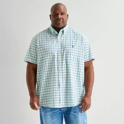 Uspa U.s. Polo Assn. Stretch Poplin Mens Y Neck Short Sleeve Classic Fit Stretch Fabric Embroidered Big A In Green