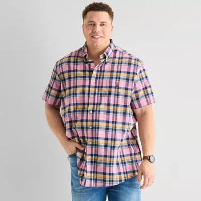 Uspa U.s. Polo Assn. Stretch Poplin Mens Y Neck Short Sleeve Classic Fit Stretch Fabric Embroidered Big A In Pink