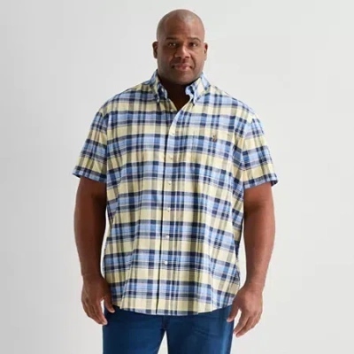 Uspa U.s. Polo Assn. Stretch Poplin Mens Y Neck Short Sleeve Classic Fit Stretch Fabric Embroidered Big A In Yellow