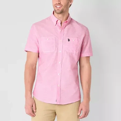 Uspa U.s. Polo Assn. Stretch Two Pocket Mens Short Sleeve Classic Fit Stretch Fabric Embroidered Button-d In Pink