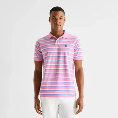 Uspa U.s. Polo Assn. Stripe Pique Mens Classic Fit Short Sleeve Polo Shirt In Pink