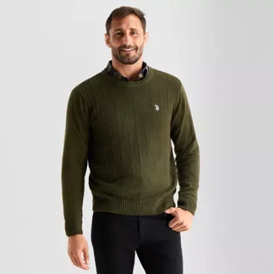 Uspa U.s. Polo Assn. Striped Mens Crew Neck Long Sleeve Pullover Sweater In Green