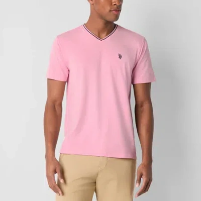 Uspa U.s. Polo Assn. Tipped Stretch Mens V Neck Short Sleeve Stretch Fabric T-shirt In Pink