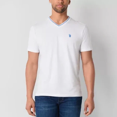 Uspa U.s. Polo Assn. Tipped Stretch Mens V Neck Short Sleeve Stretch Fabric T-shirt In White