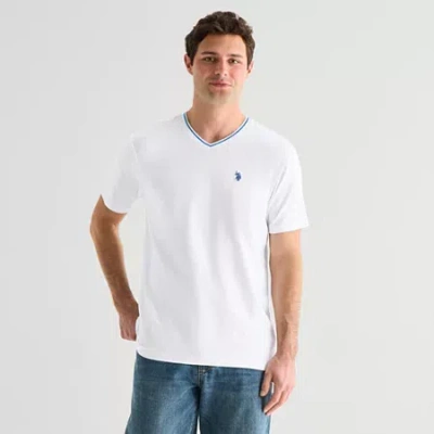 Uspa U.s. Polo Assn. Tipped Stretch Mens V Neck Short Sleeve Stretch Fabric T-shirt In White
