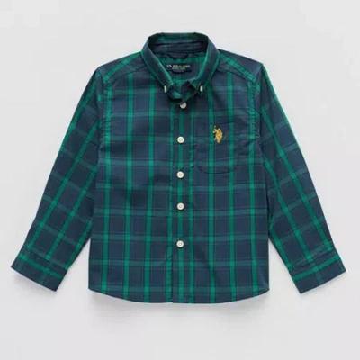 Uspa Babies' U.s. Polo Assn. Toddler Boys Long Sleeve Classic Fit Button-down Shirt In Blue