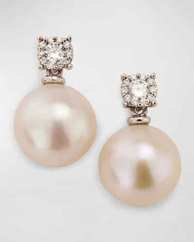 Utopia 18k White Gold Diamond Earrings With Freshwater Pearls In Pink