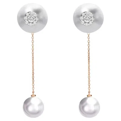 Pre-owned Utopia 18kt Yellow Gold Pearl & Diamond Drop Earrings, Made In Italy