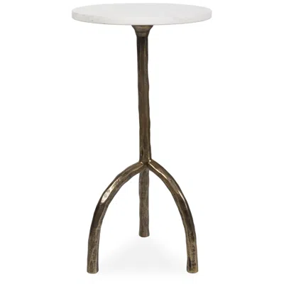 Uttermost 23" High Warm Antique Brass With White Marble Accent Table In Brown