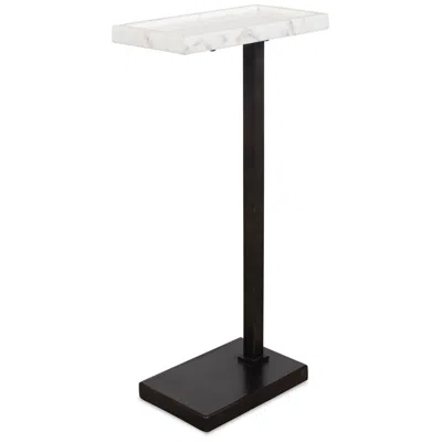Uttermost 24" High Dark Bronze Metal With White Marble Top Accent Table In Black