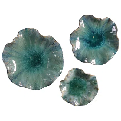 Uttermost Abella Sea Blue 3-piece Ceramic Flower Set
