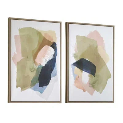 Uttermost Abstract Afternoon Framed Canvases In Blue;brown;white;green;yellow;pink