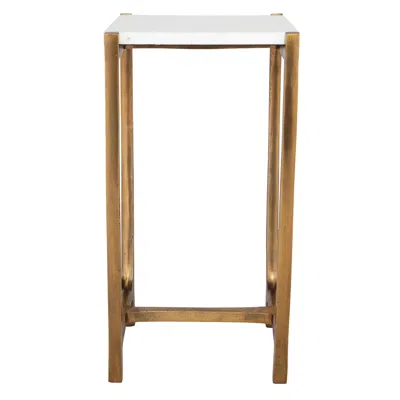 Uttermost Affinity 22" High Antique Gold Accent Table, White Marble Top