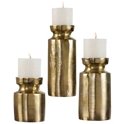 Uttermost Amina Antique Brass Pillar Candle Holders Set Of 3