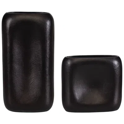 Uttermost Anodic Brown Aluminum Vases Set Of 2 In Black