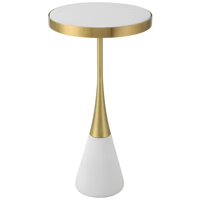 Uttermost Apex 12 1/2"w Matte White Brushed Brass Round Accent Table