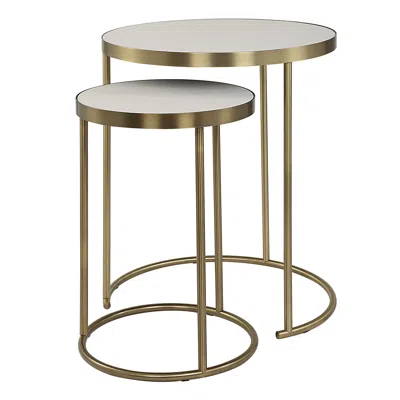 Uttermost Aragon Brass Metal And White Top Nesting Table Set Of 2